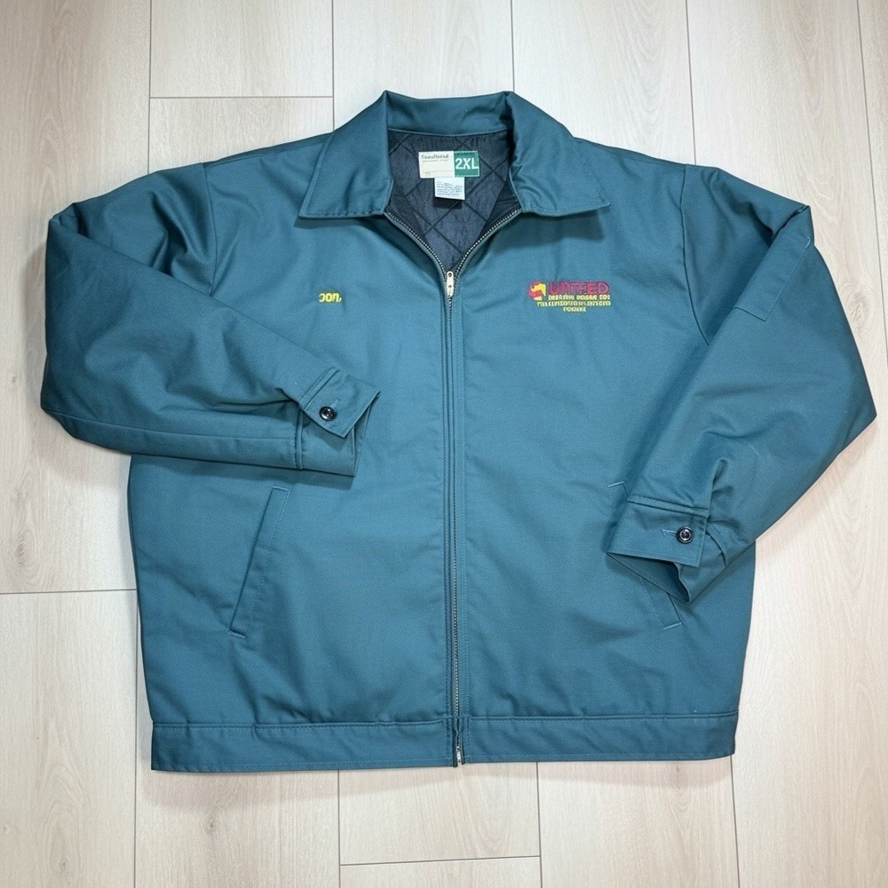 VTG WearGuard Jacket Mens 2XL Teal United Natural Foods Work Bomber Quilted Coat